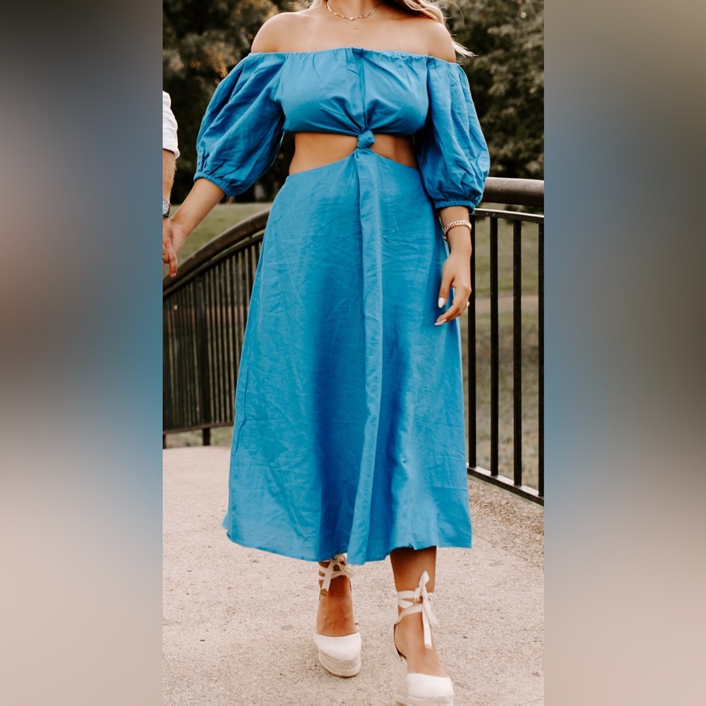 FARM RIO Blue Midi Knot Dress